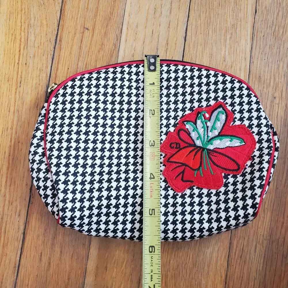 Christian Dior houndstooth flower applique cosmetic makeup travel bag pouch